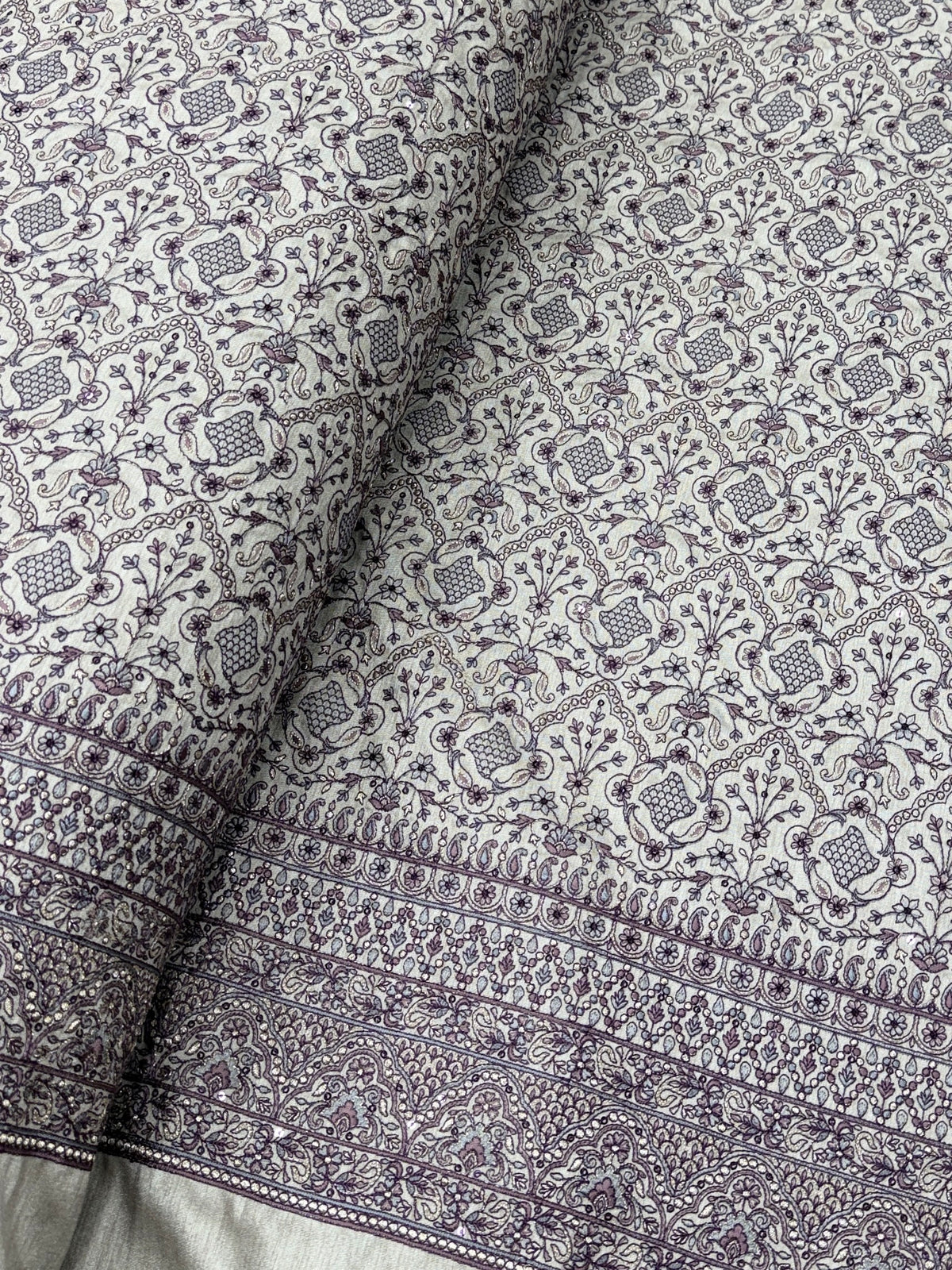 Mughal Floral Buta Silk Threadwork Fabric | 2504711