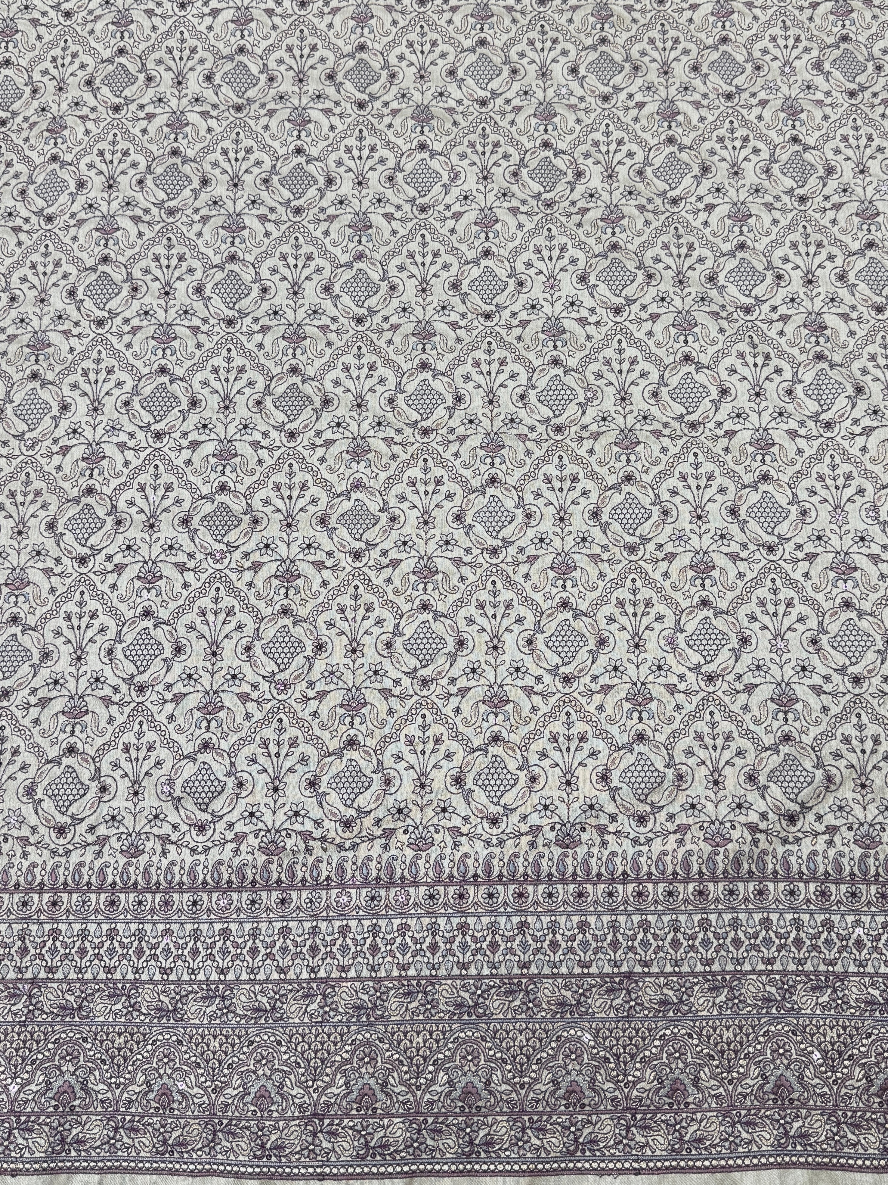 Mughal Floral Buta Silk Threadwork Fabric | 2504711