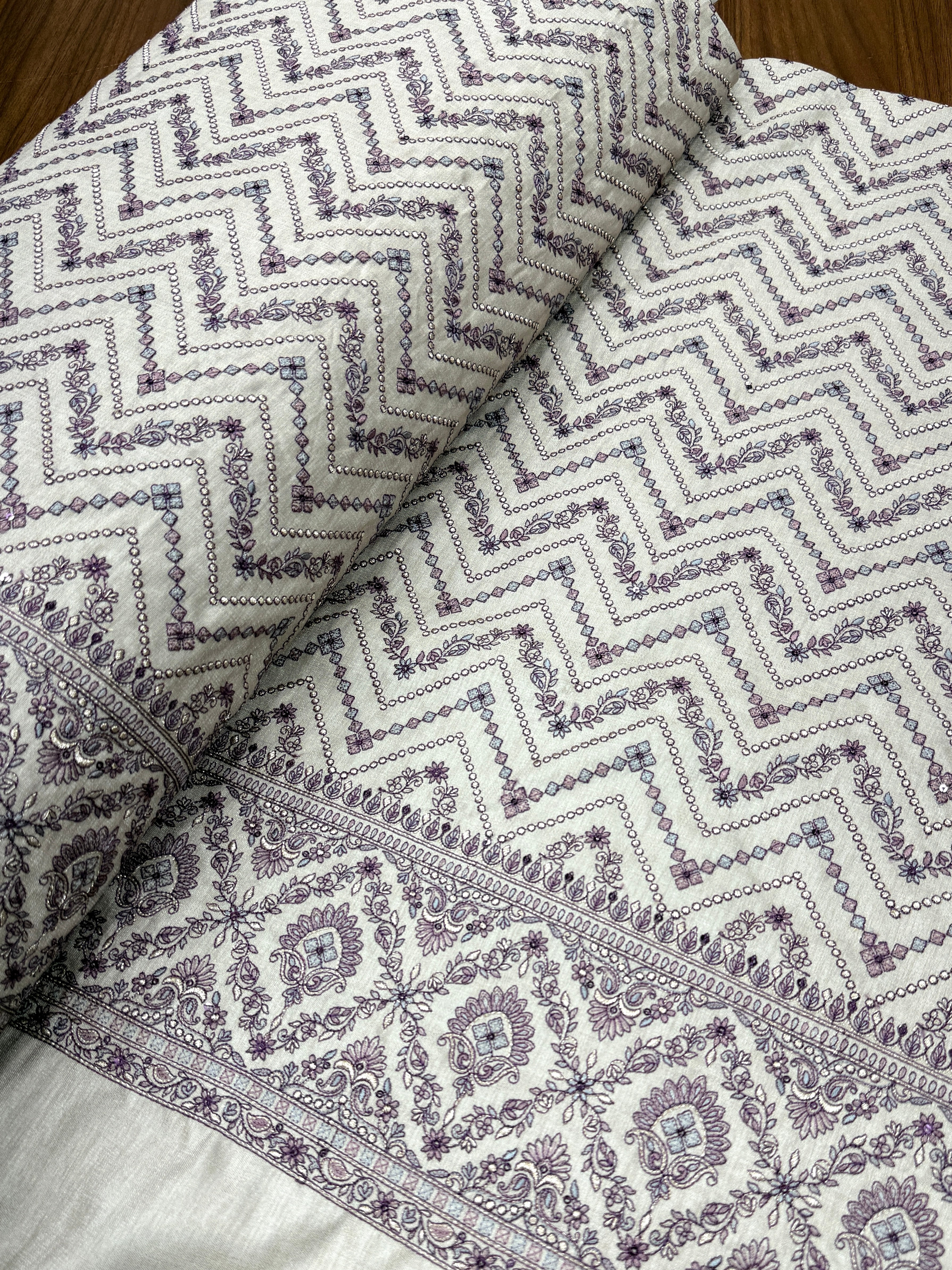 Geometric Floral Silk Threadwork Fabric | 2504709