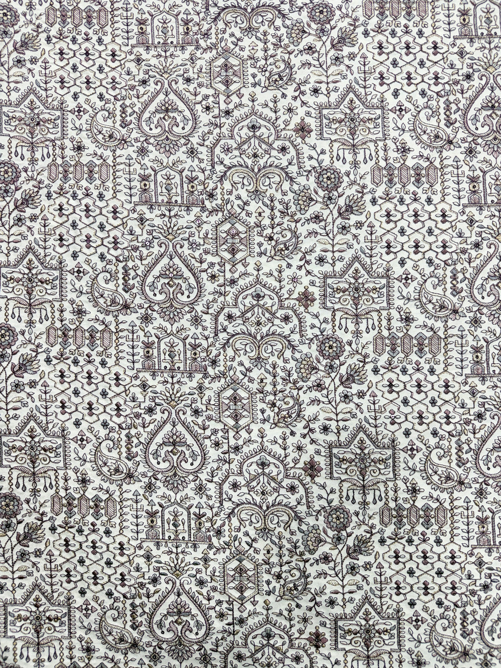 Royal Mughal Paisley Silk Threadwork Fabric | 2504014