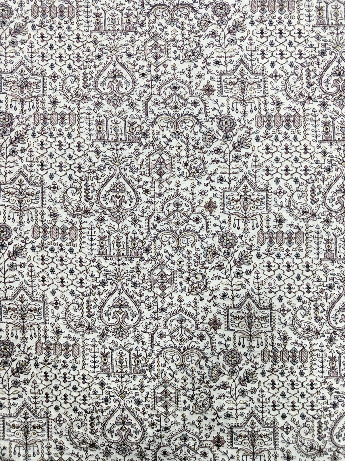 Royal Mughal Paisley Silk Threadwork Fabric | 2504014
