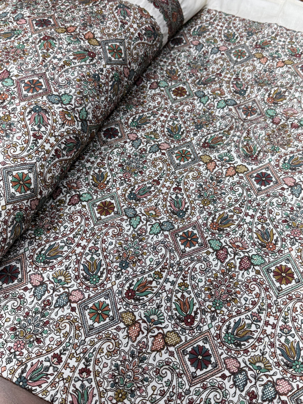 Heritage Paisley & Floral Silk Threadwork Fabric | 2504706