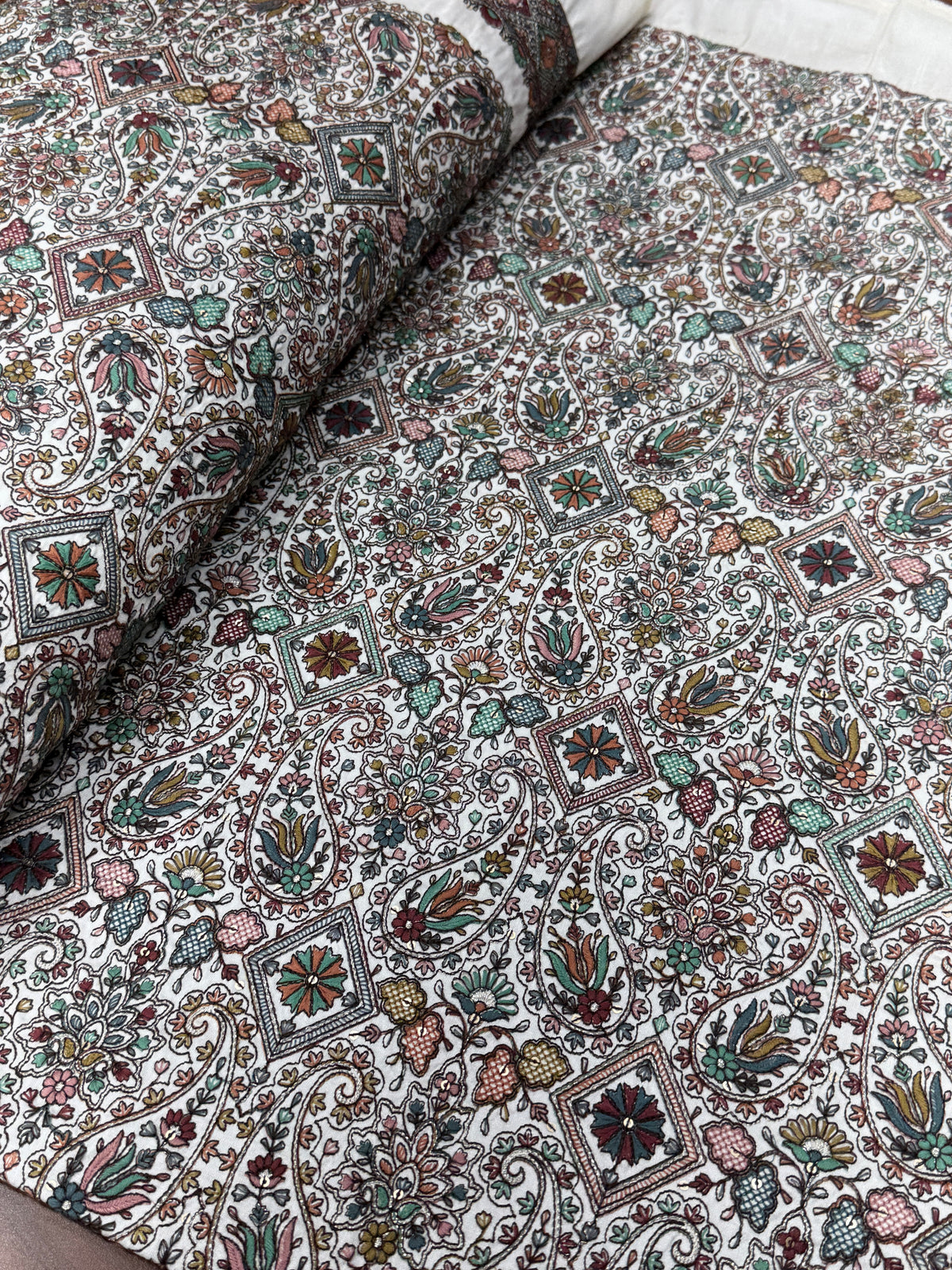 Heritage Paisley & Floral Silk Threadwork Fabric | 2504706