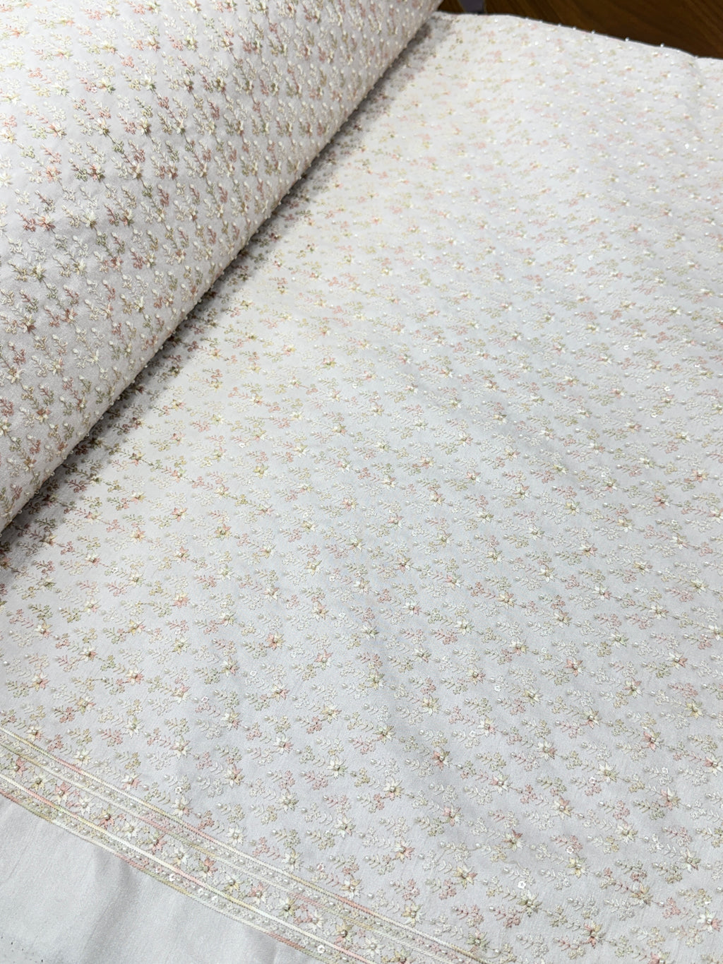 Pink Floral Beadwork Embroidered Fabric | 2504469
