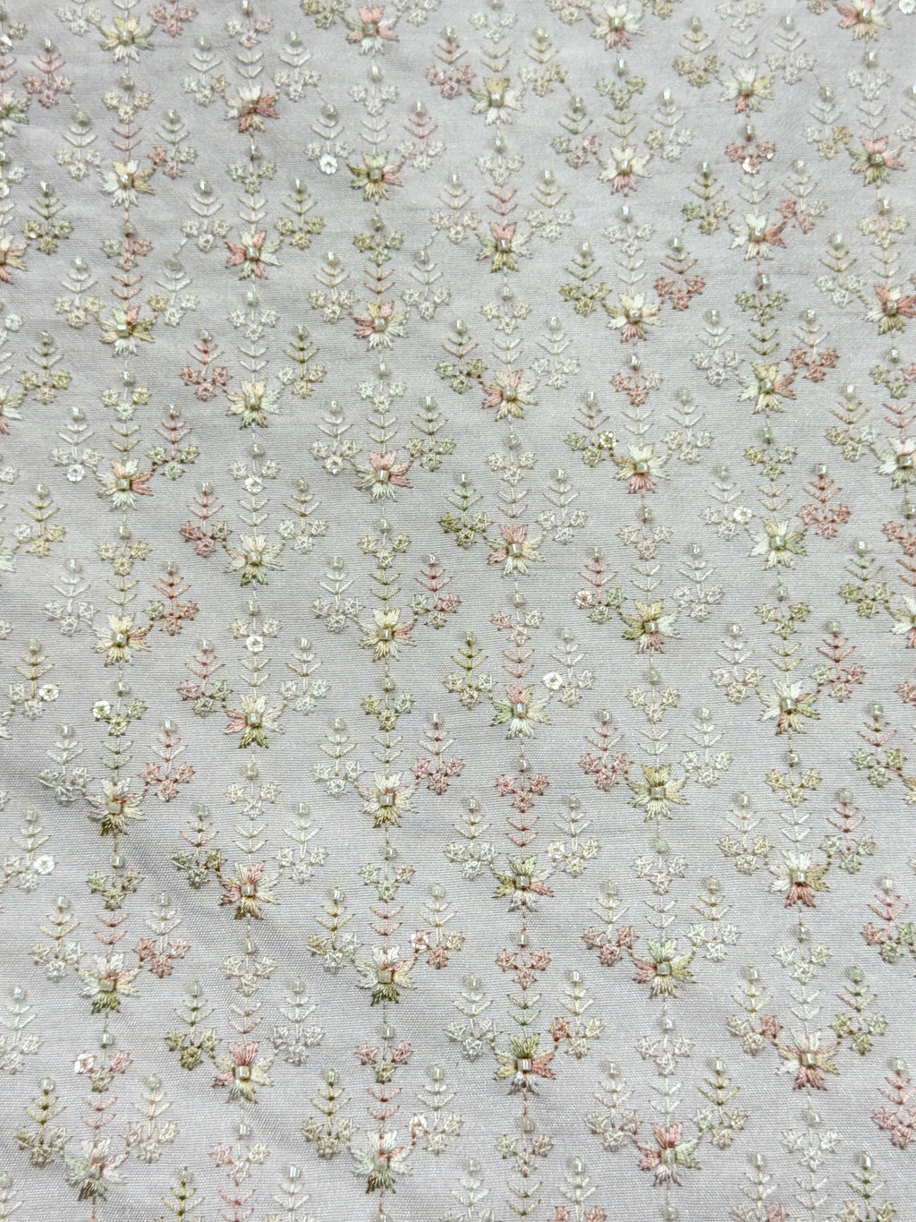 Pink Floral Beadwork Embroidered Fabric | 2504469