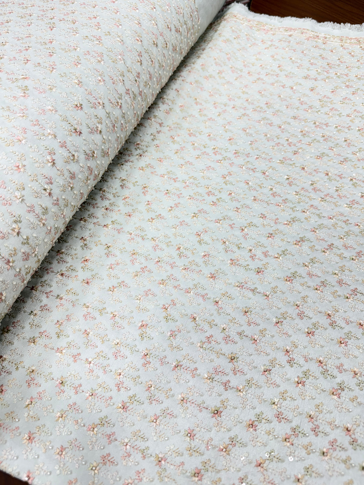 Pastel Floral Beadwork Embroidered Fabric | 2504468