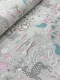 Pastel Deer & Garden Silk Embroidered Fabric | 2504920
