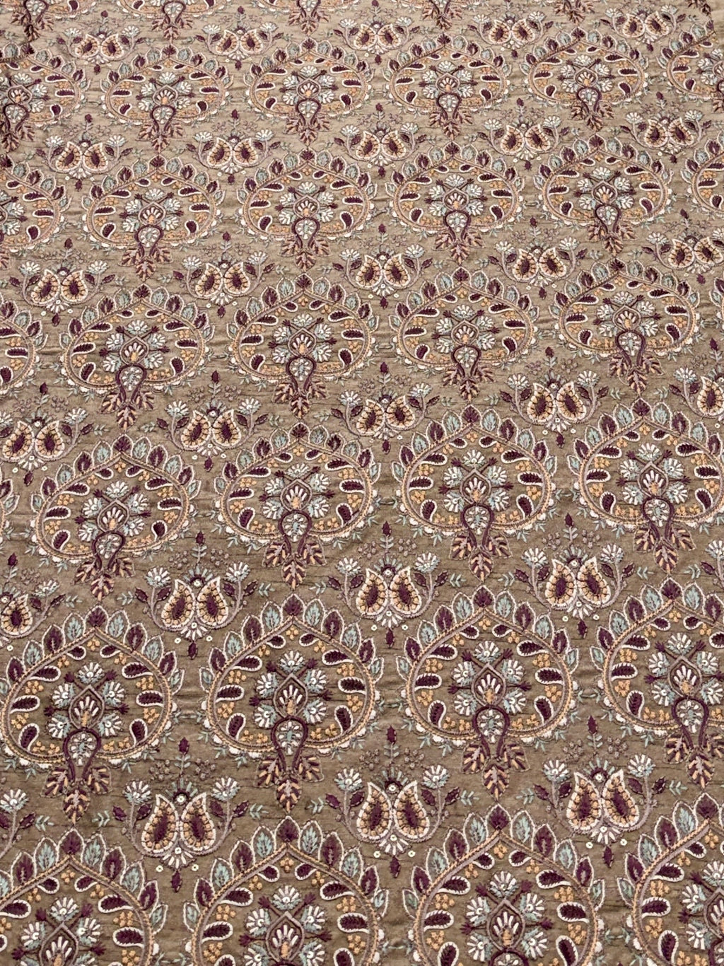 Brown Paisley Multicolour Threadwork Fabric | 2502622