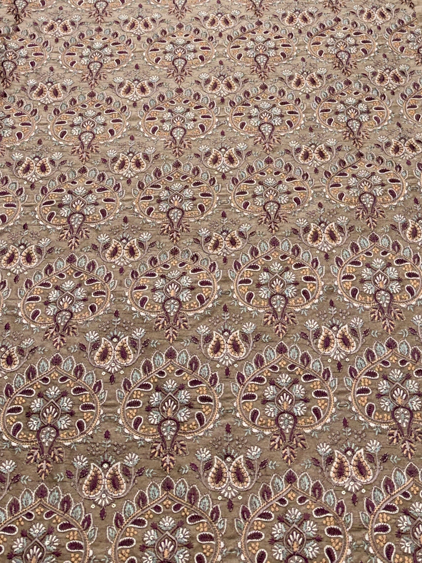 Brown Paisley Multicolour Threadwork Fabric | 2502622