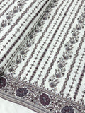 Ivory Floral Striped Silk Fabric with Designer Border | 2504710