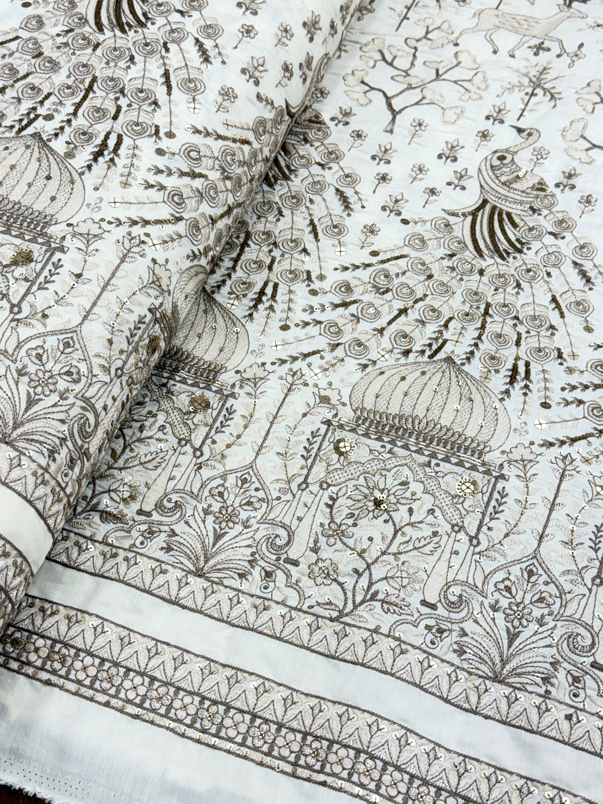 Ivory Royal Peacock Heritage Embroidered Silk | 2504707