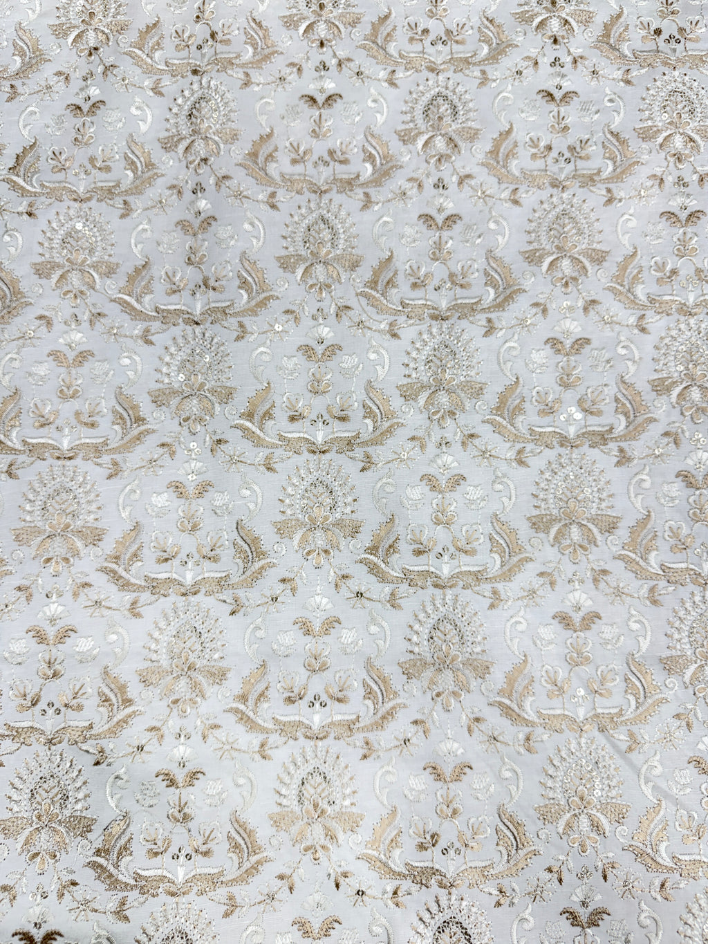 Ivory Gold Regal Damask Embroidered Fabric | 2502603