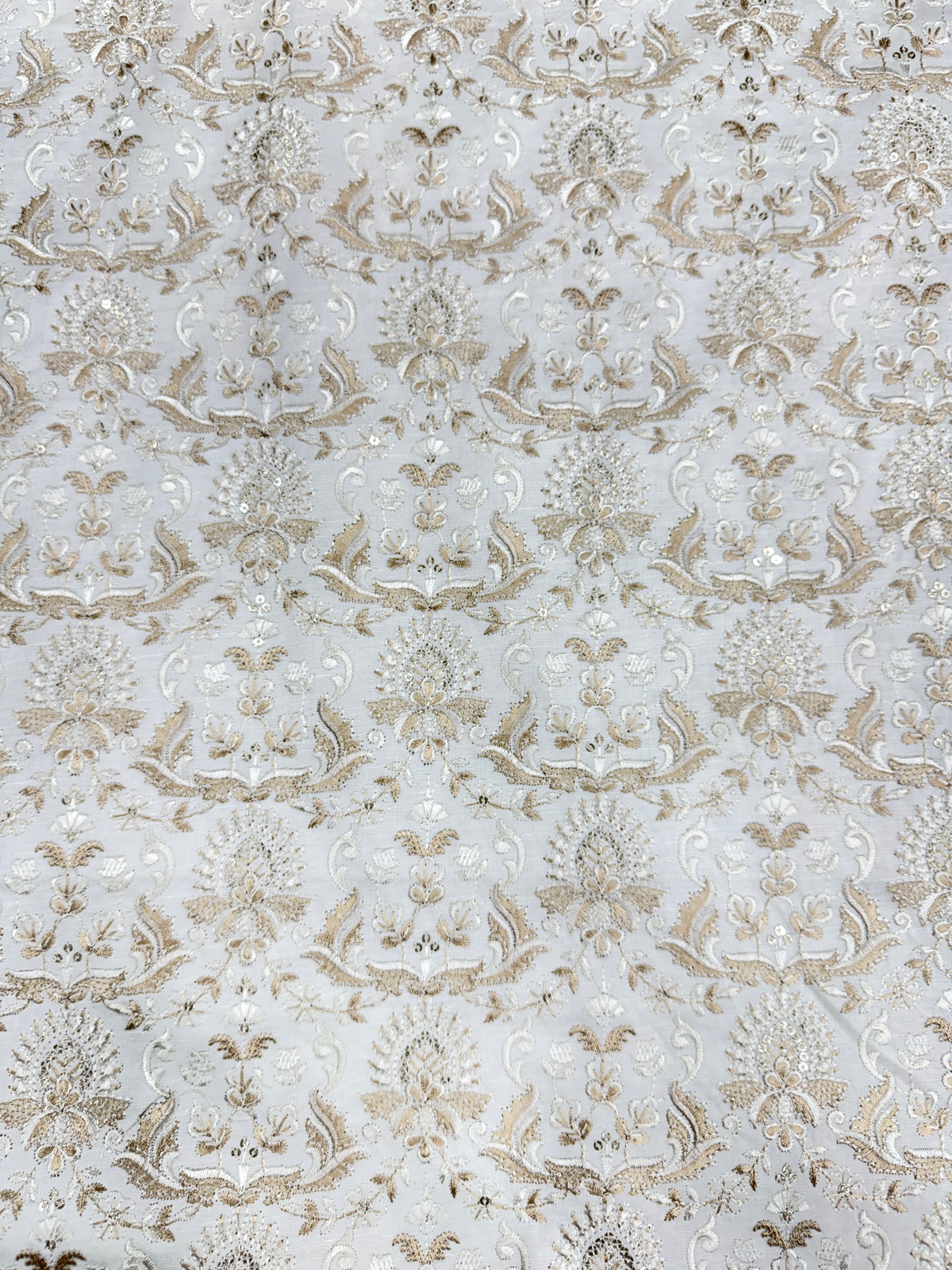 Ivory Gold Regal Damask Embroidered Fabric | 2502603