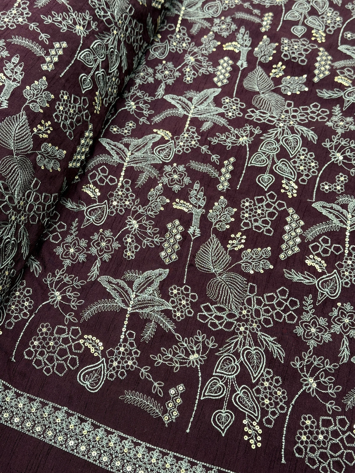 Burgundy Botanical Luxe Sequin Silk | 2506584
