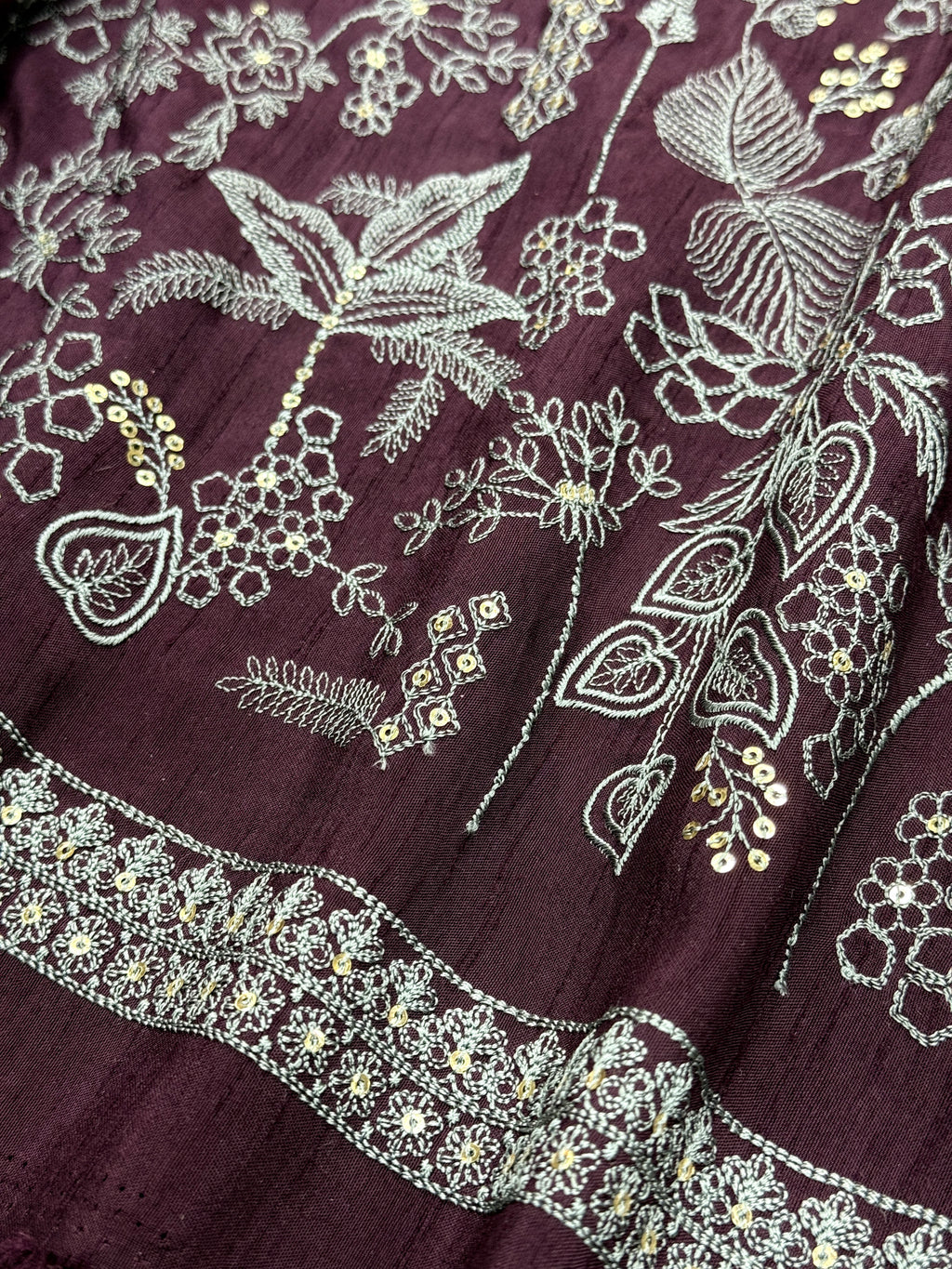 Burgundy Botanical Luxe Sequin Silk | 2506584