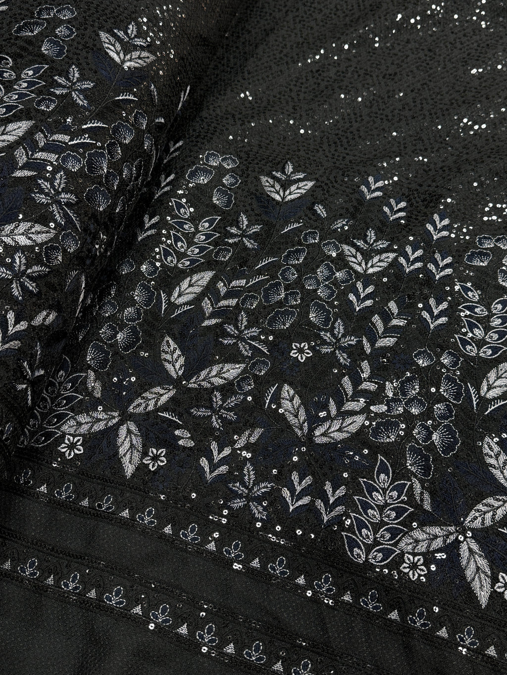 Midnight Navy Botanical Sequin Silk | 2504473