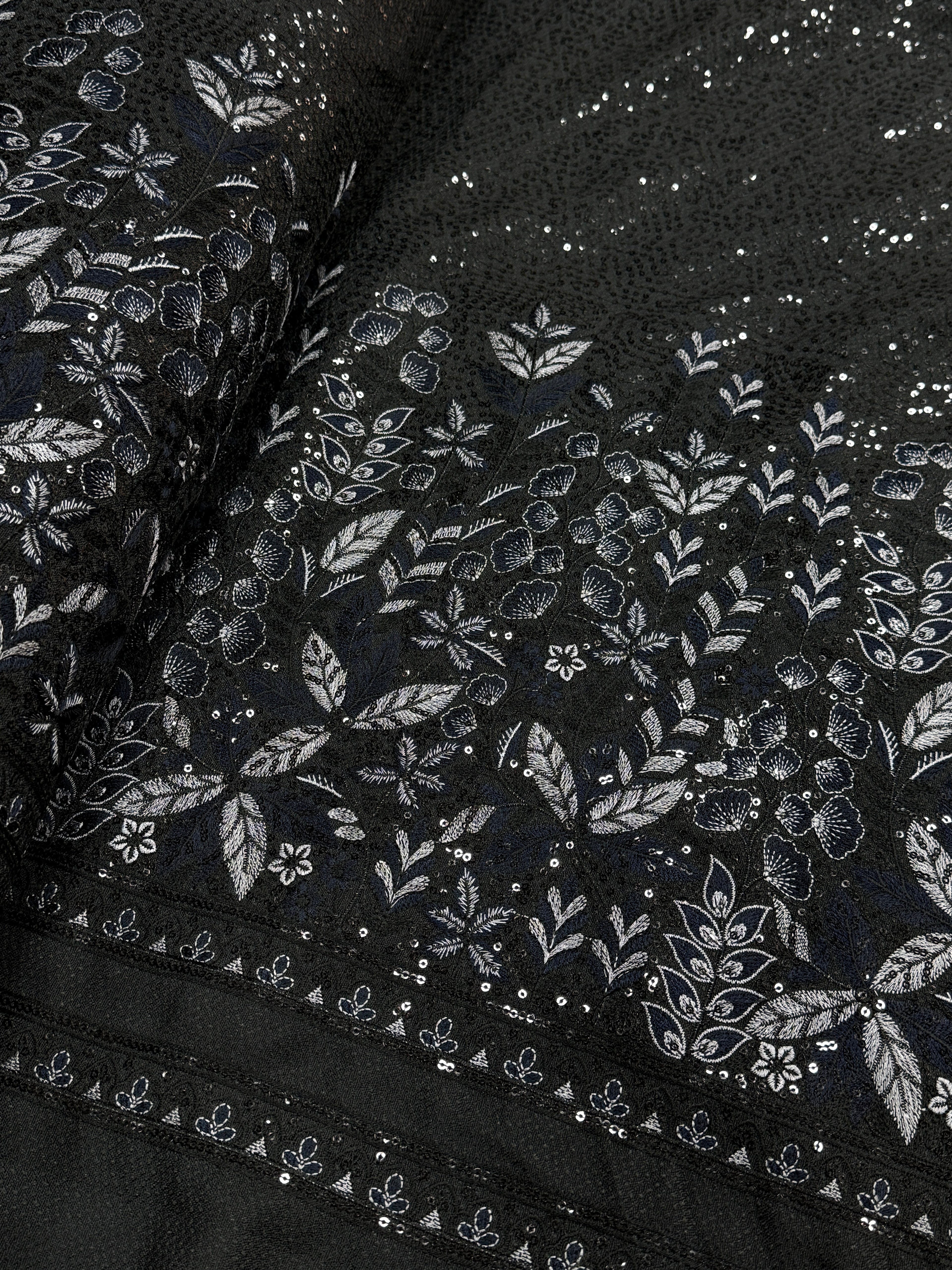 Midnight Navy Botanical Sequin Silk | 2504473