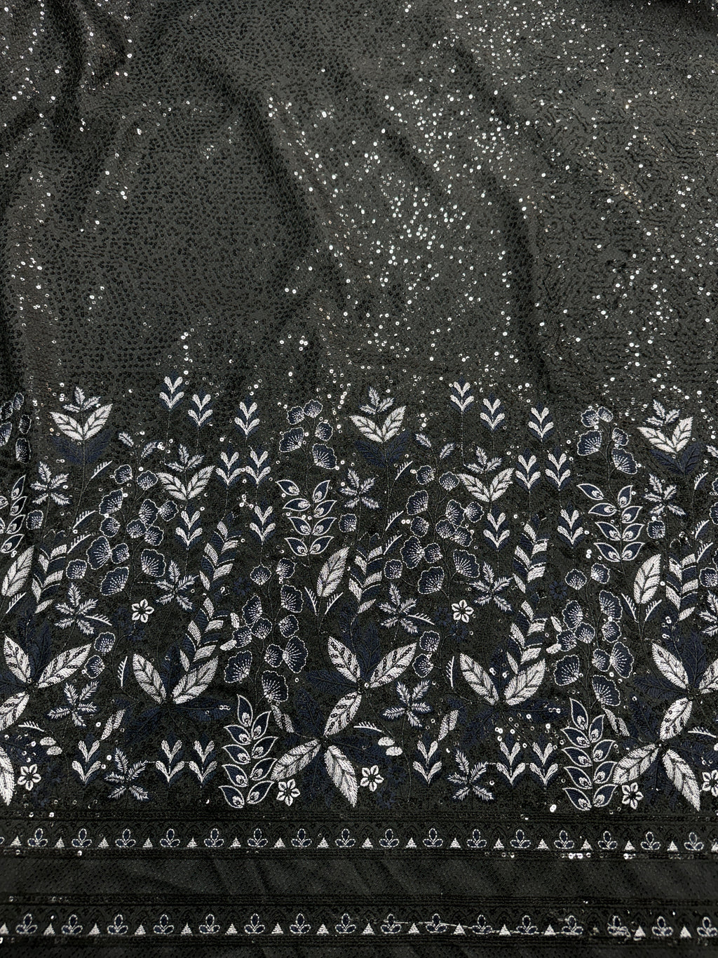 Midnight Navy Botanical Sequin Silk | 2504473