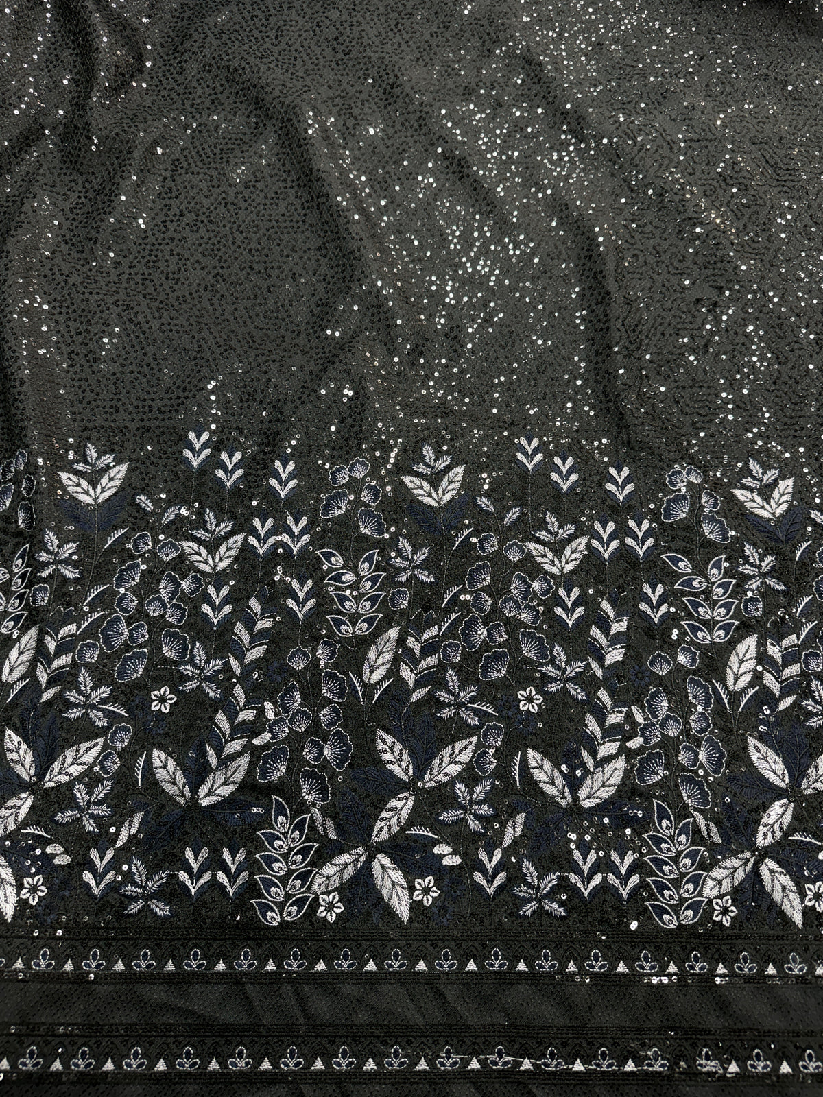 Midnight Navy Botanical Sequin Silk | 2504473