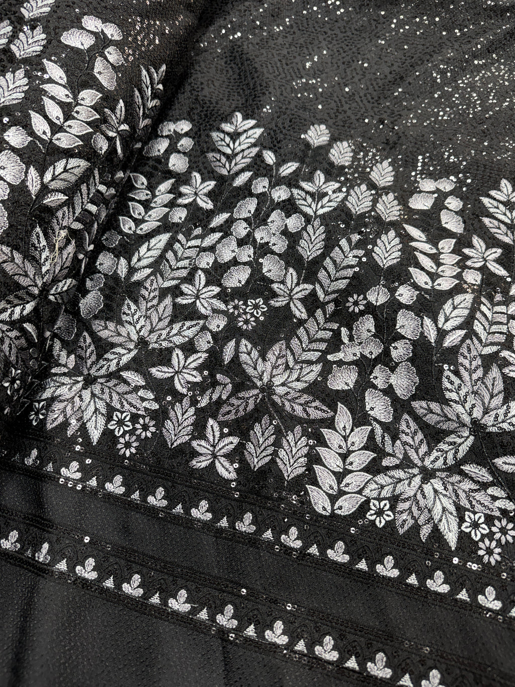 Midnight Silver Bloom Sequin Silk | 2504472