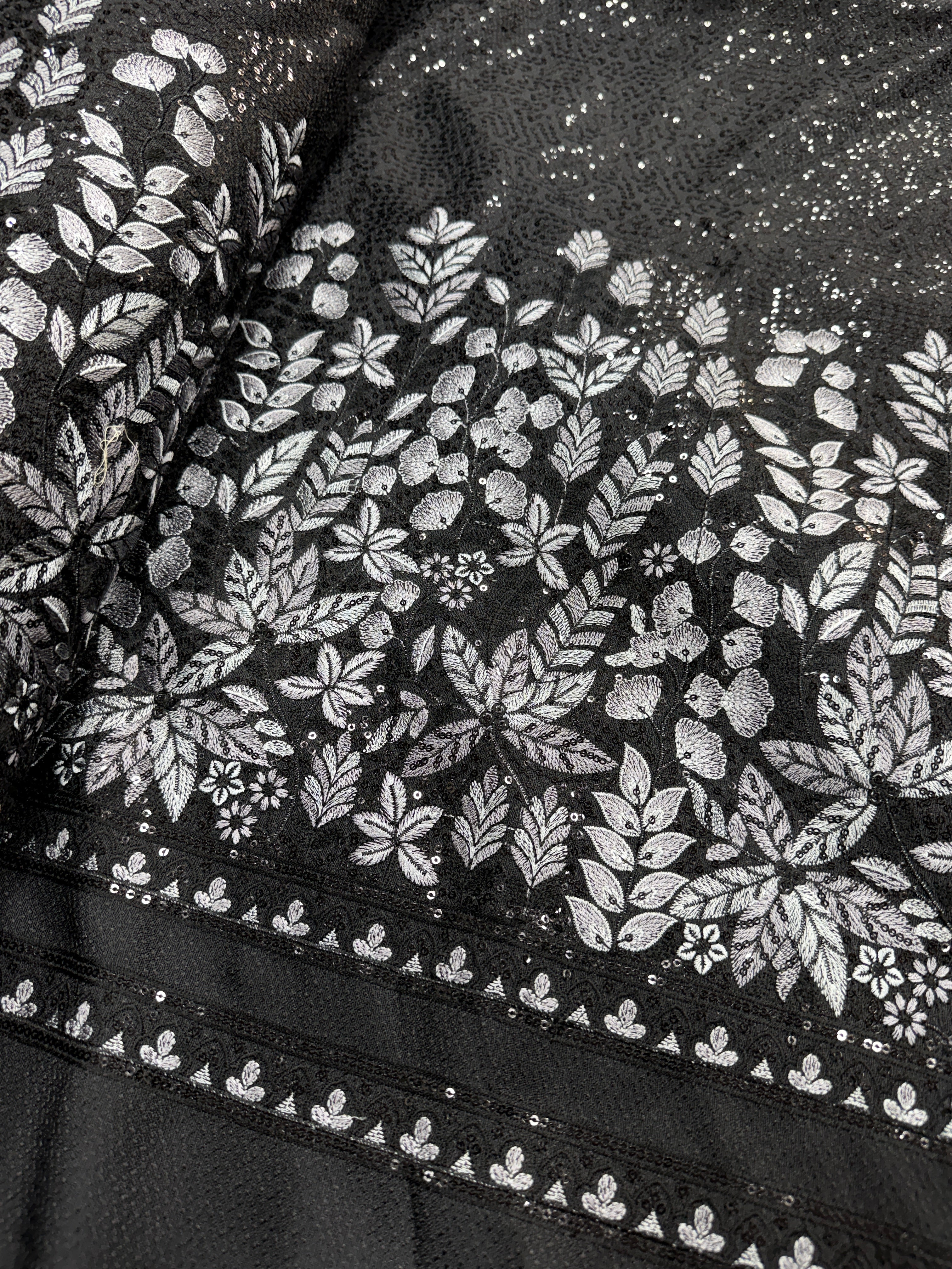 Midnight Silver Bloom Sequin Silk | 2504472