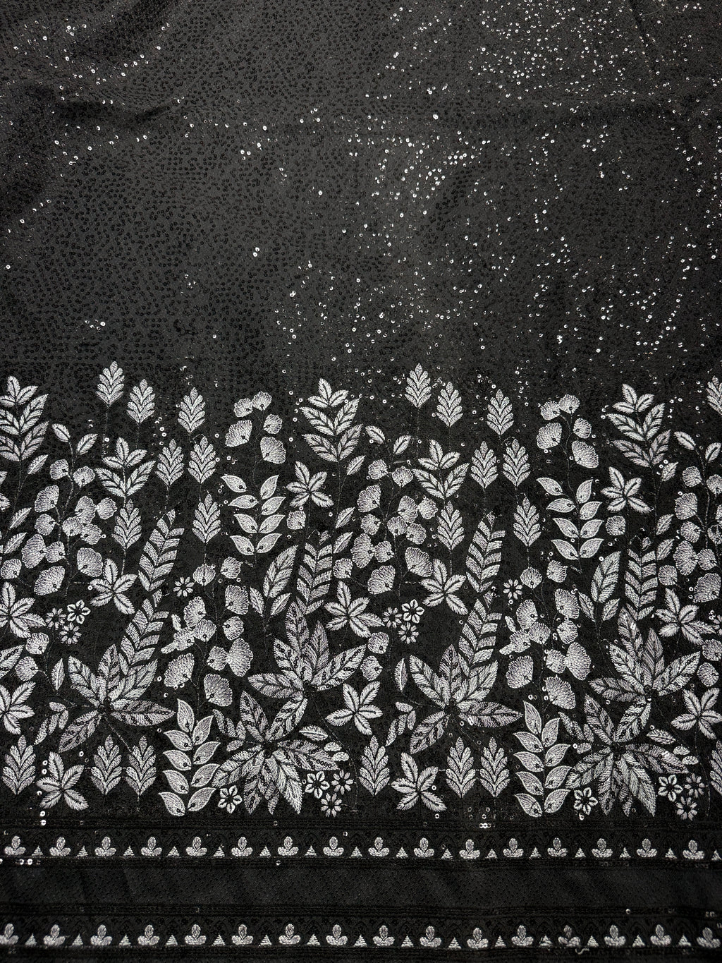 Midnight Silver Bloom Sequin Silk | 2504472