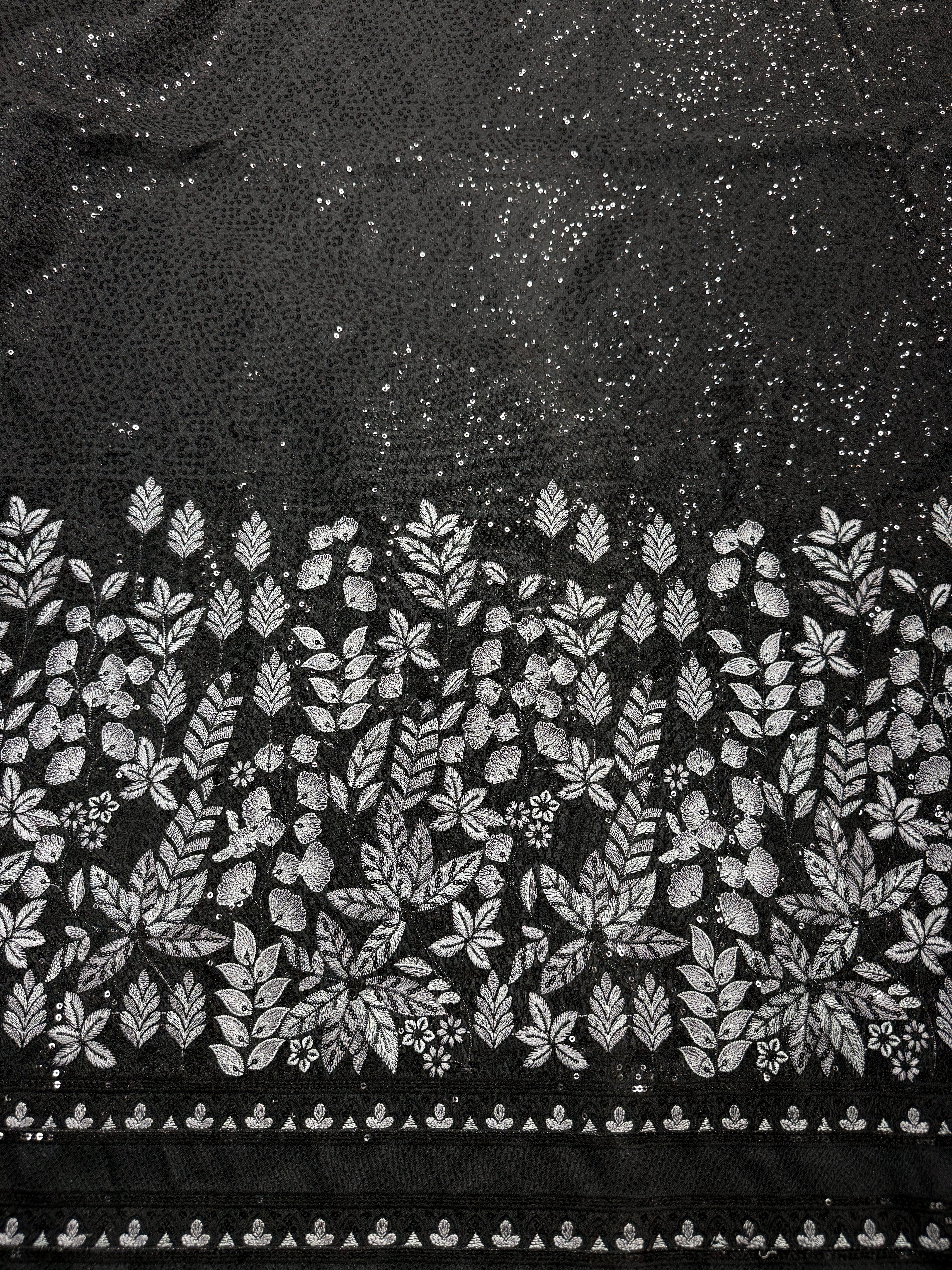 Midnight Silver Bloom Sequin Silk | 2504472