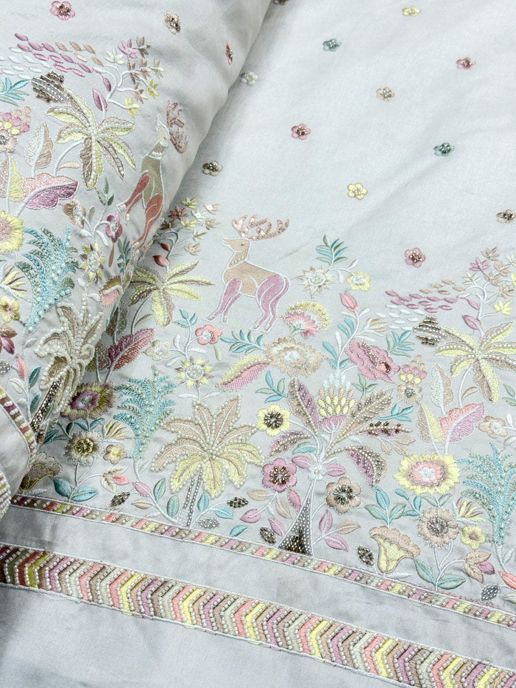 Pastel Garden Heritage Beadwork Embroidered Silk | 2504915