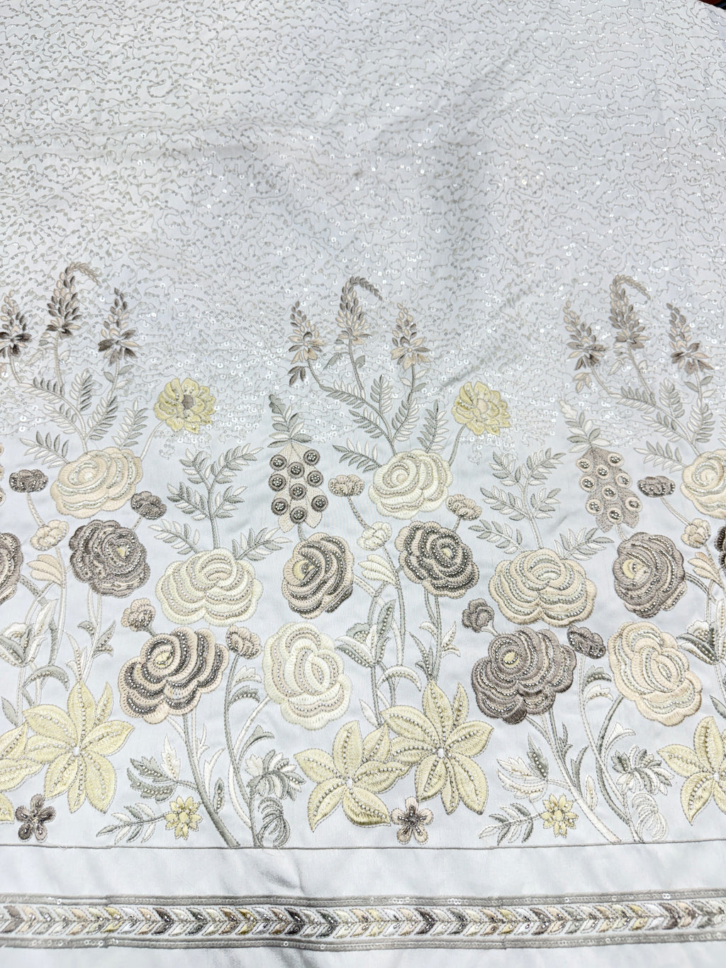 Ivory White Floral Beaded Embroidered Fabric | 2504918
