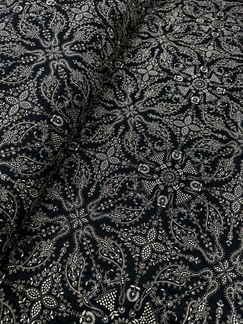 Black Zari & Sequin Embroidered Fabric with Paisley Motifs | 2506264