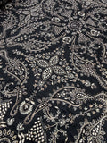 Black Zari & Sequin Embroidered Fabric with Paisley Motifs | 2506264