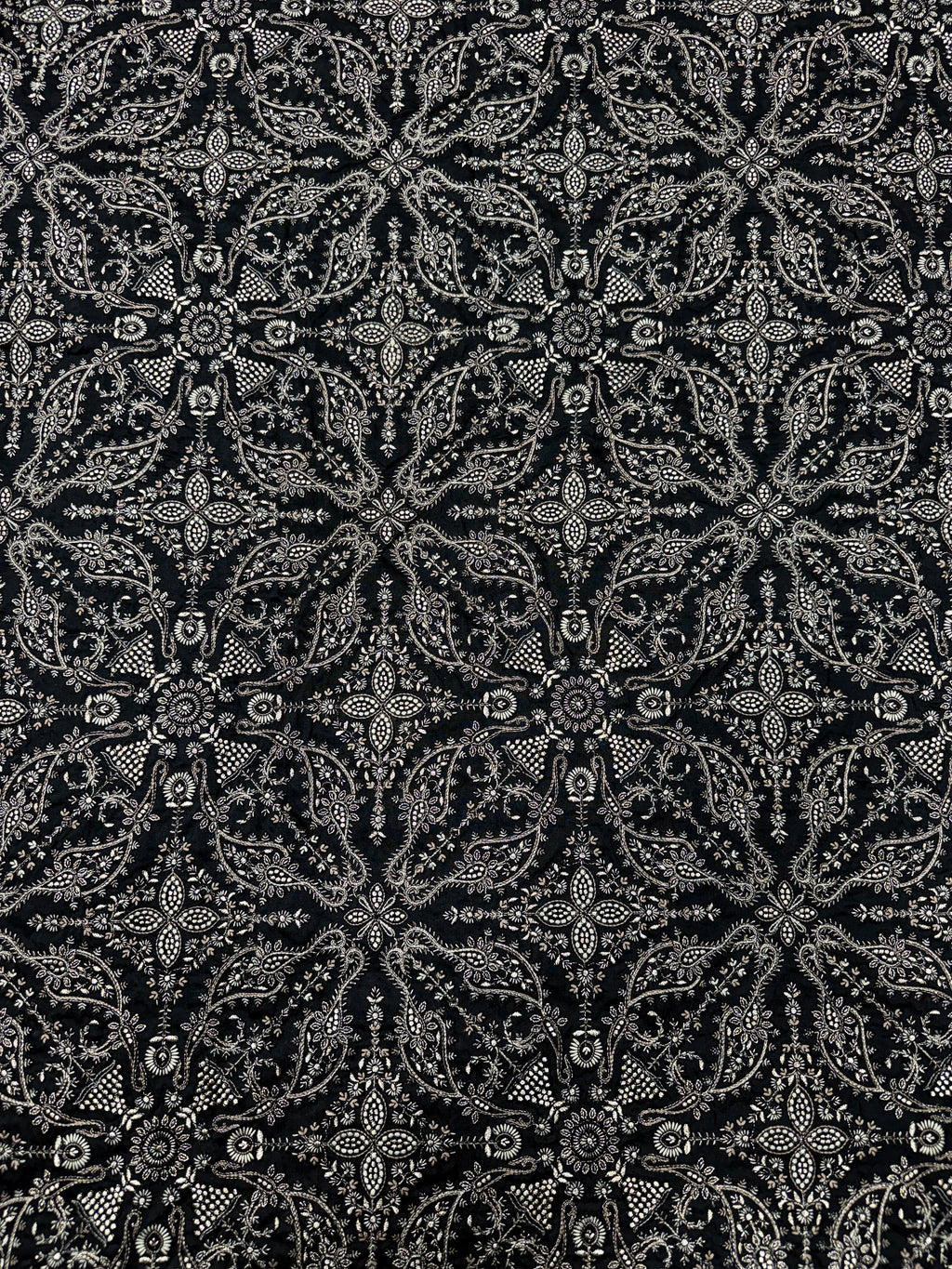 Black Zari & Sequin Embroidered Fabric with Paisley Motifs | 2506264