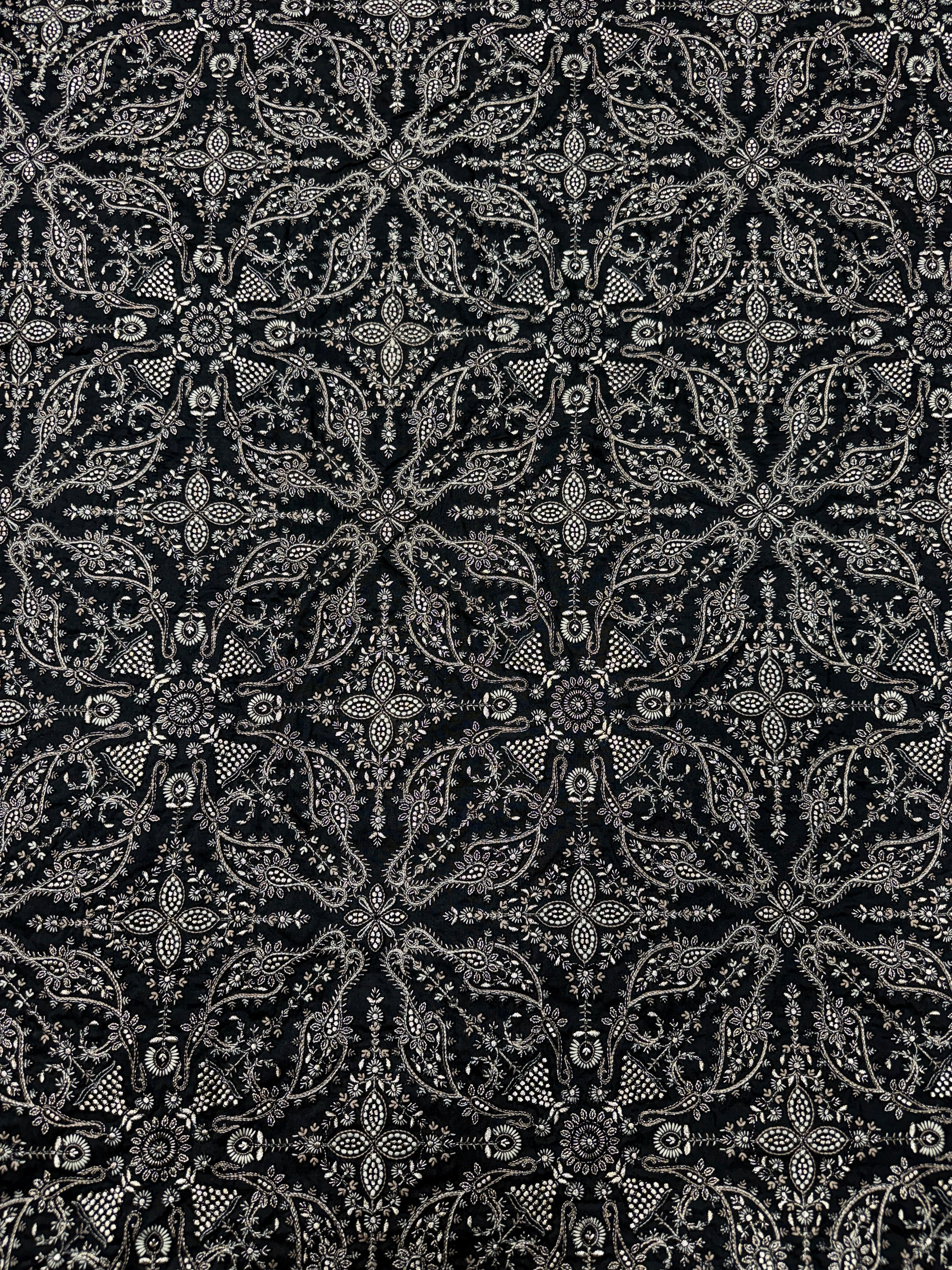 Black Zari & Sequin Embroidered Fabric with Paisley Motifs | 2506264