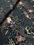 Black Designer Fabric with Multicolor Floral & Animal Embroidery | 2502617