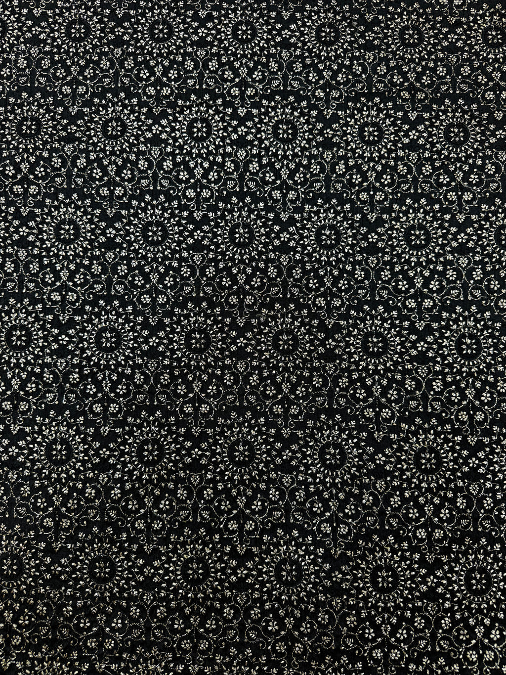 Black Embroidered Fabric with Intricate Floral Motif | 2501776