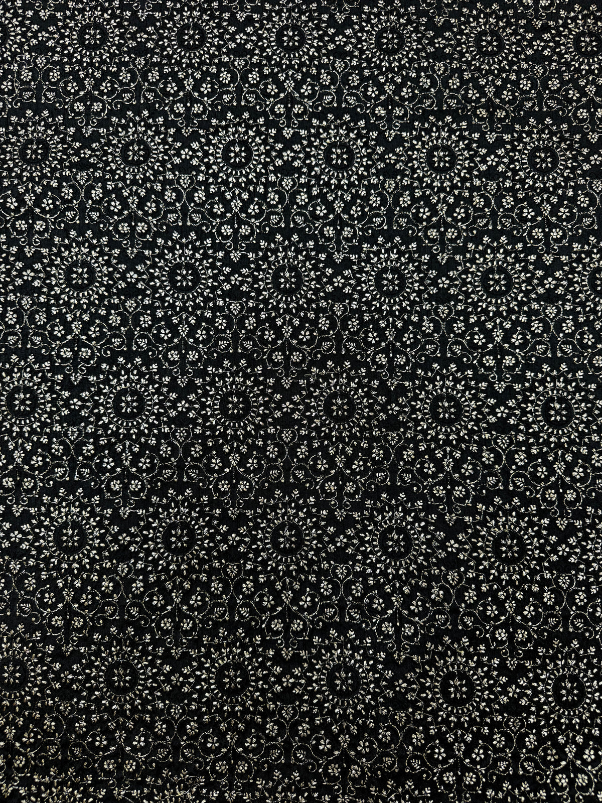Black Embroidered Fabric with Intricate Floral Motif | 2501776