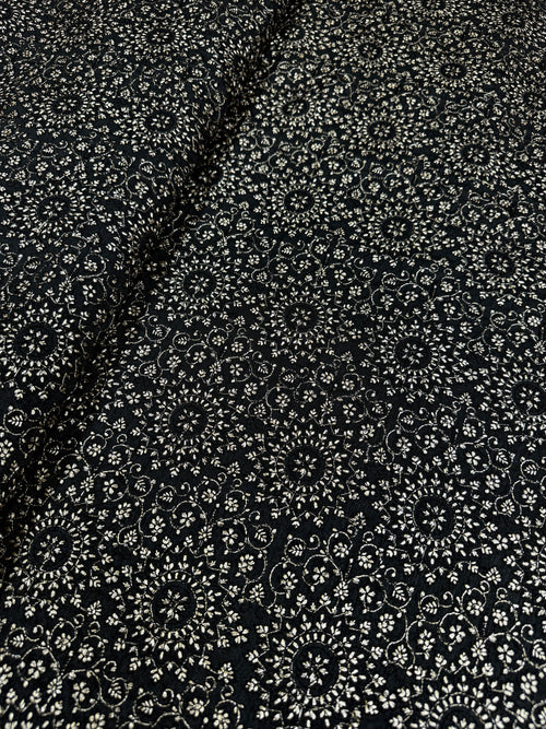 Black Embroidered Fabric with Intricate Floral Motif | 2501776