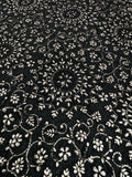 Black Embroidered Fabric with Intricate Floral Motif | 2501776