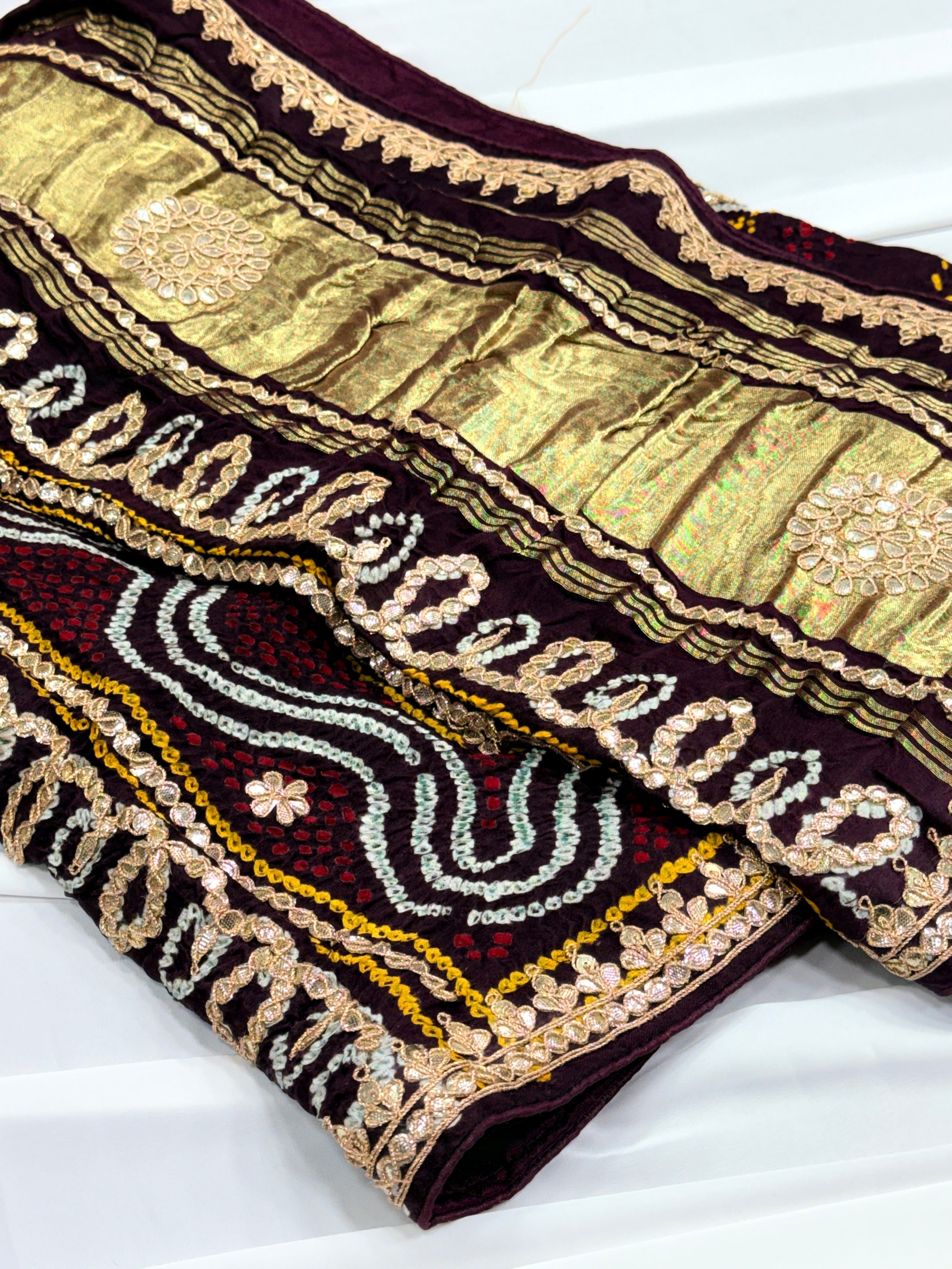 Coffee Brown Pure Gajji Silk Bandhej Dupatta with Hand Embroidery | 2507259