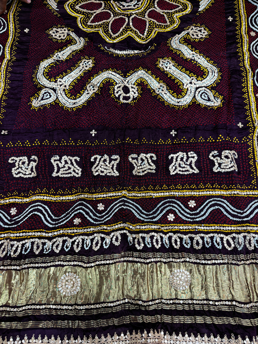 Coffee Brown Pure Gajji Silk Bandhej Dupatta with Hand Embroidery | 2507259