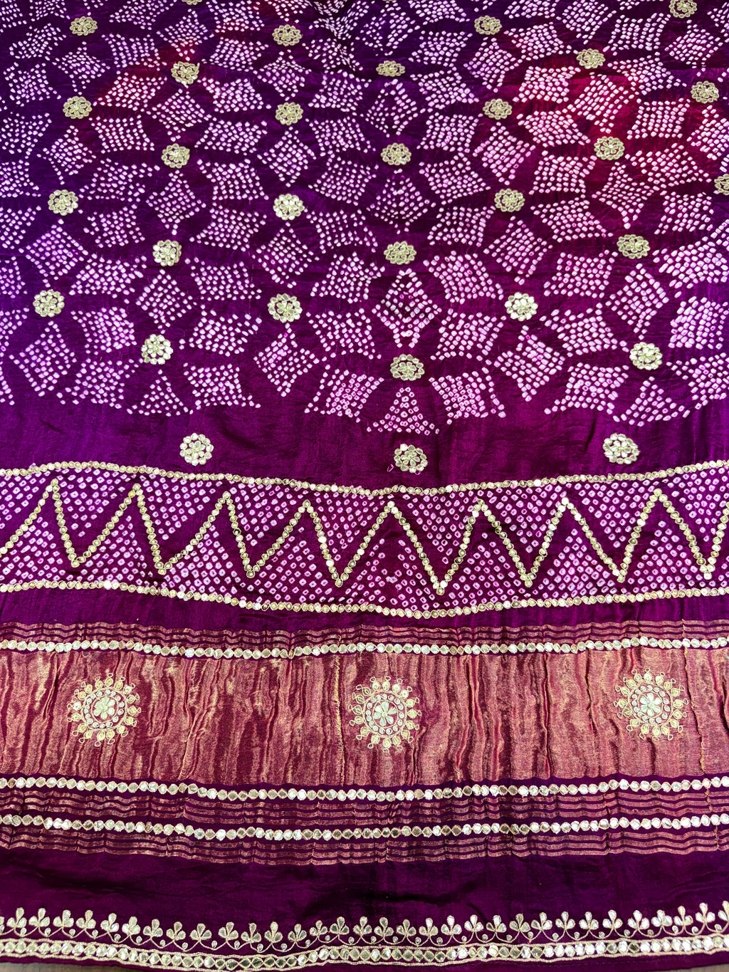 Wine Pure Gajji Silk Bandhej Dupatta with Hand Embroidery | 2500822