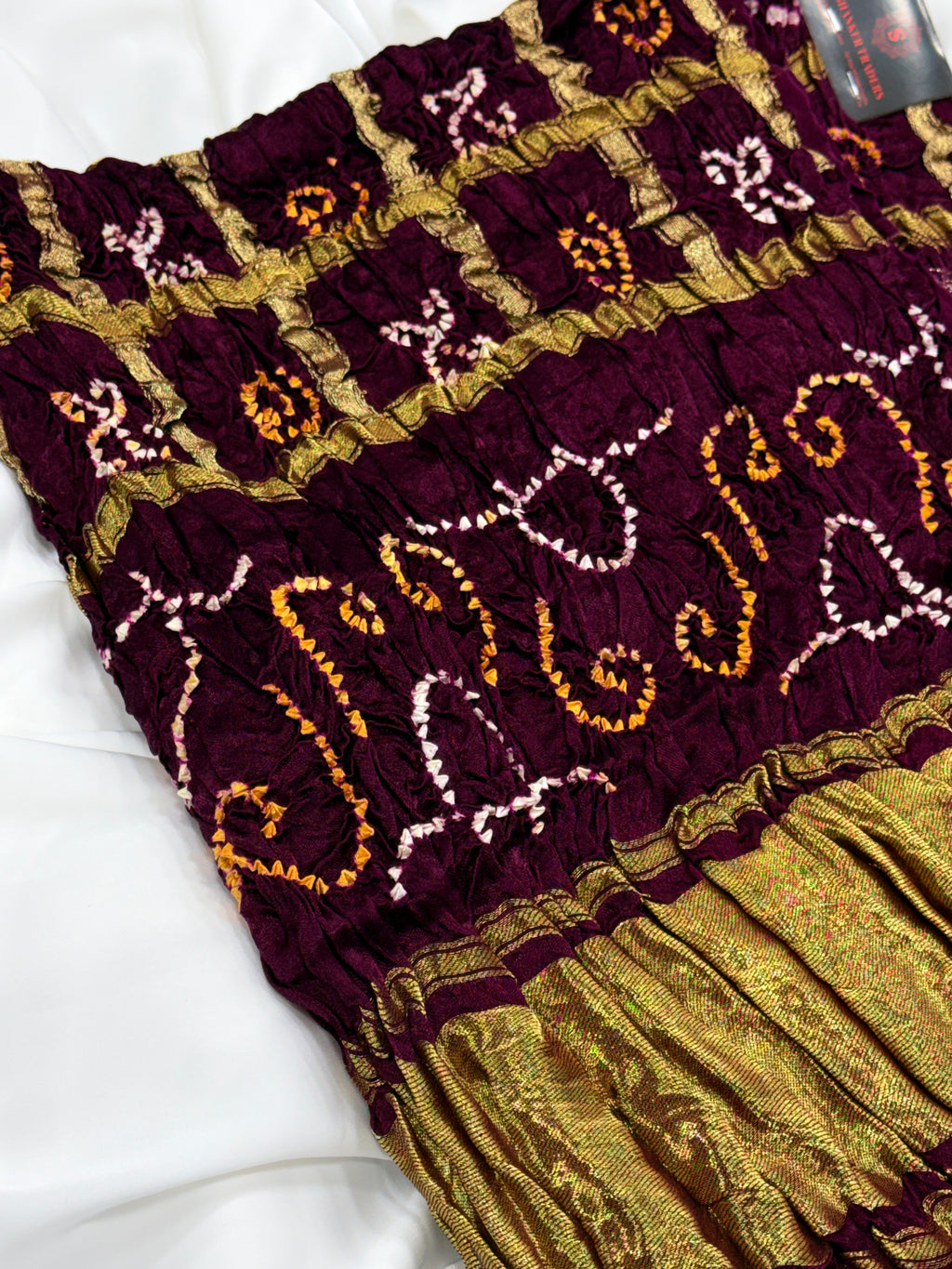 Royal Purple Pure Gajji Silk Bandhej Dupatta with Golden Border | 2506897