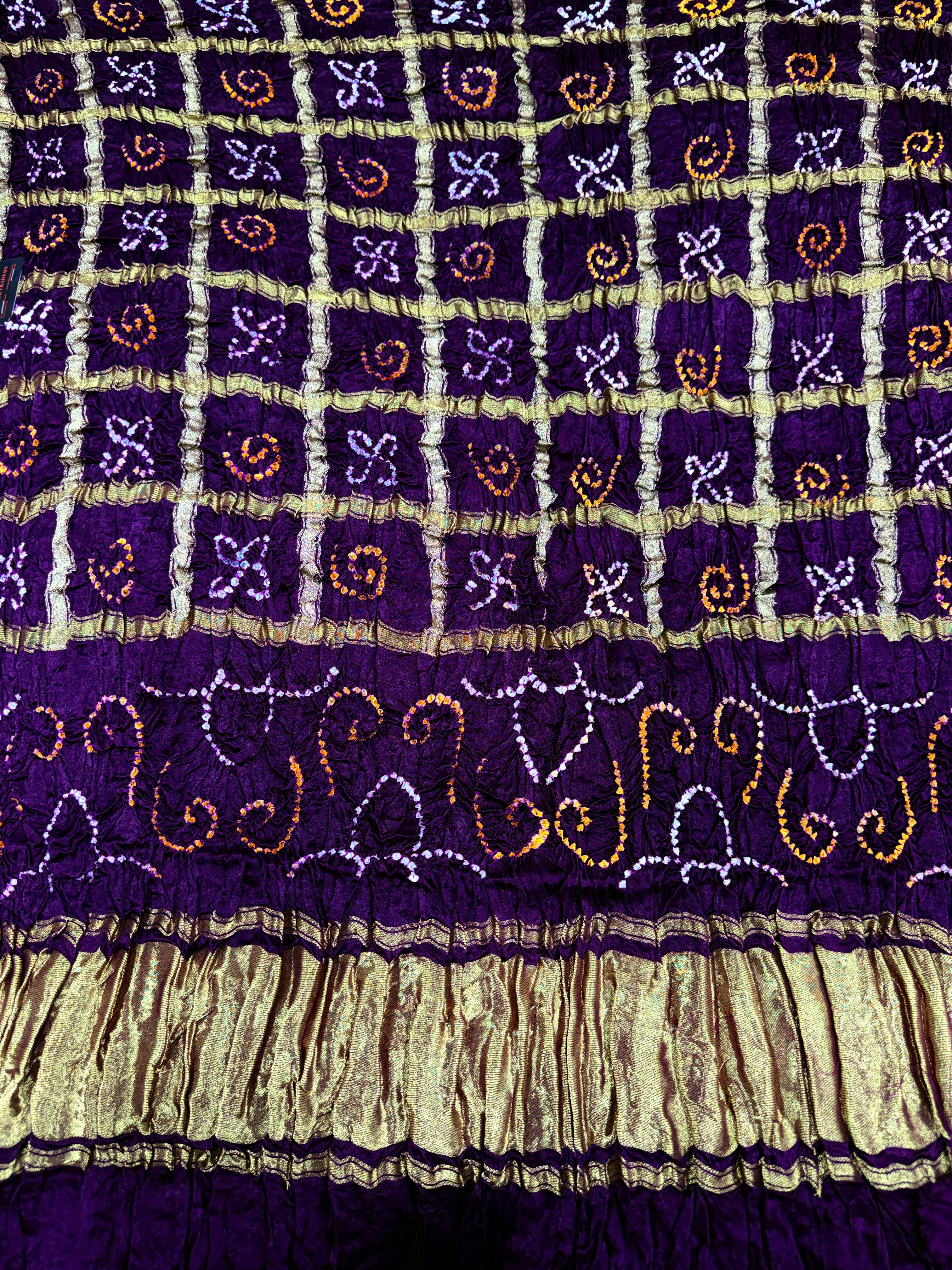 Royal Purple Pure Gajji Silk Bandhej Dupatta with Golden Border | 2506897