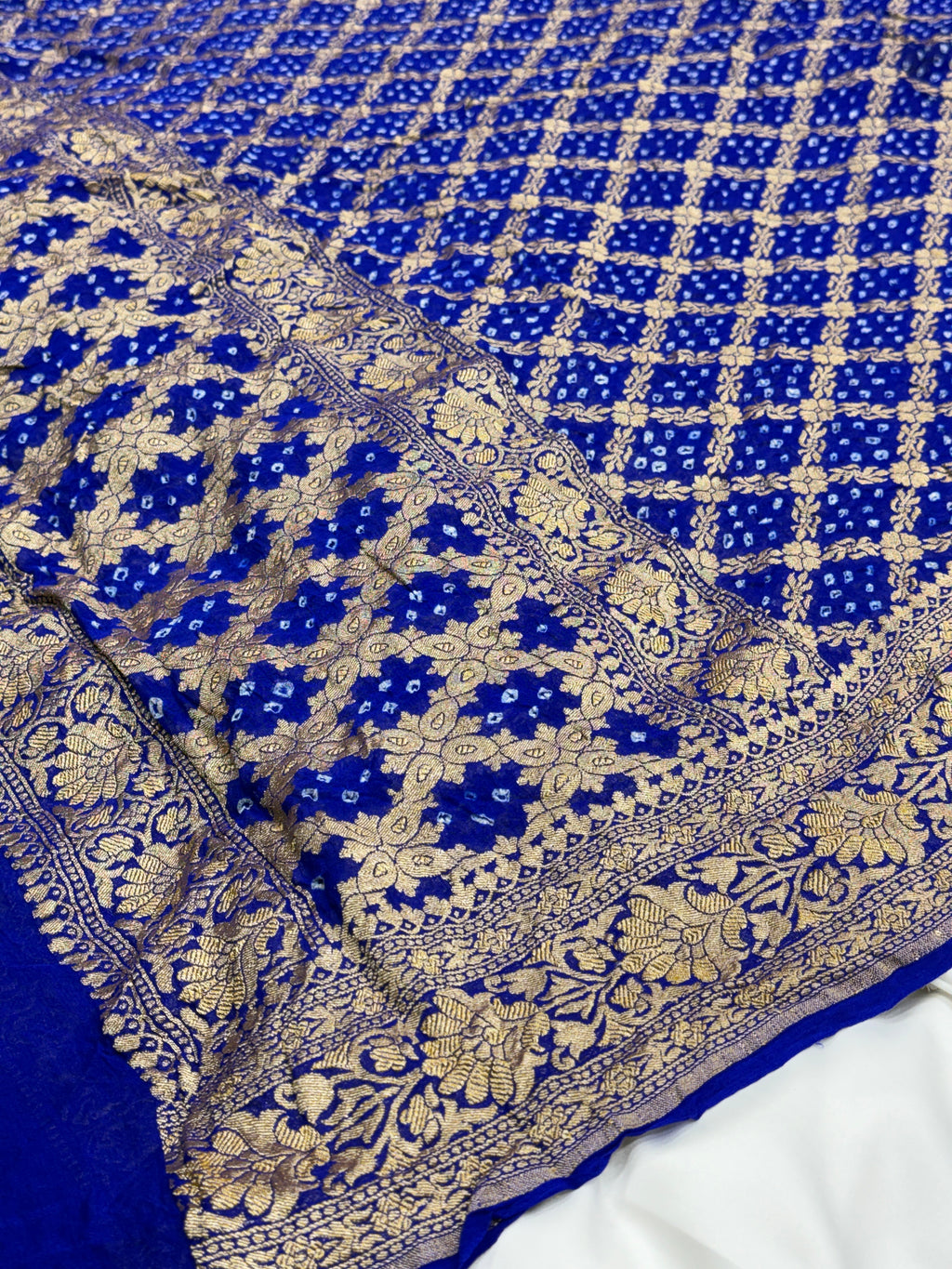 Royal Blue Pure Mysore Georgette Banarasi Bandhej Dupatta | 2506901