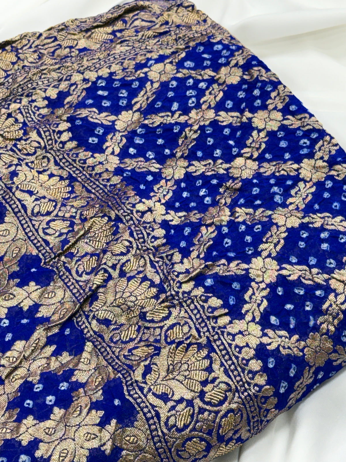 Royal Blue Pure Mysore Georgette Banarasi Bandhej Dupatta | 2506901