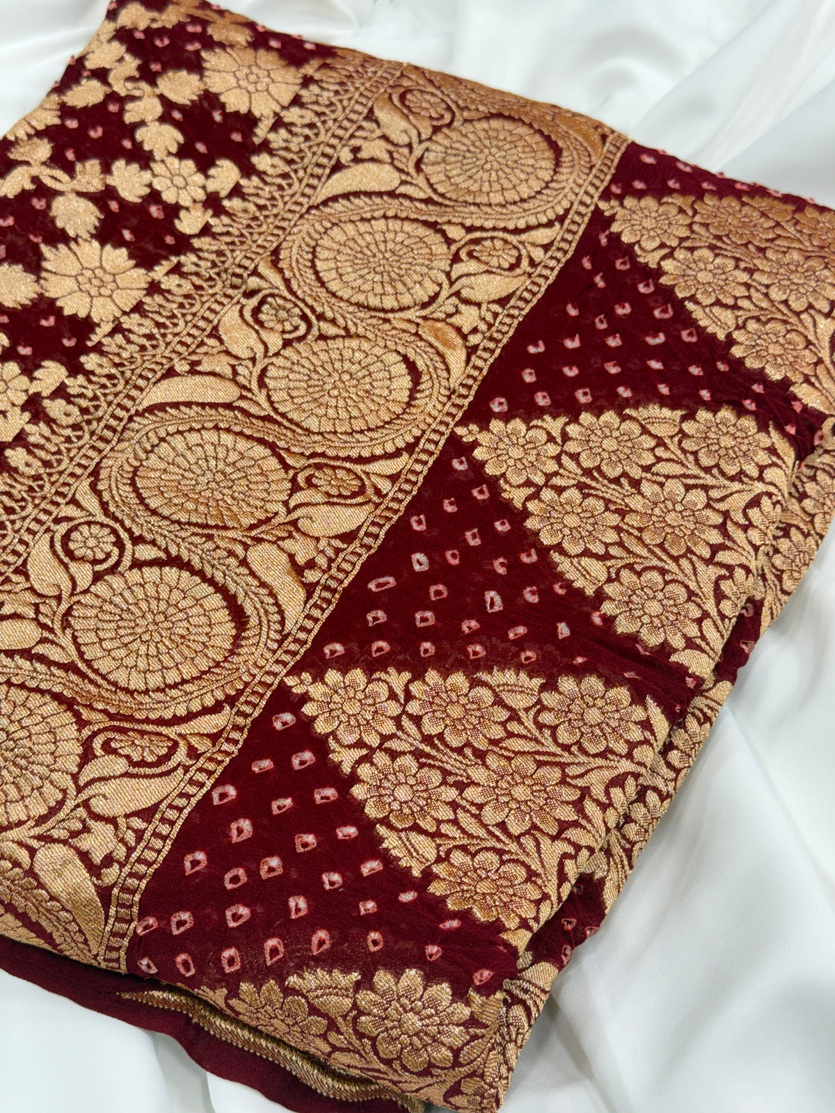 Maroon Pure Mysore Georgette Banarasi Bandhej Dupatta | 2506901