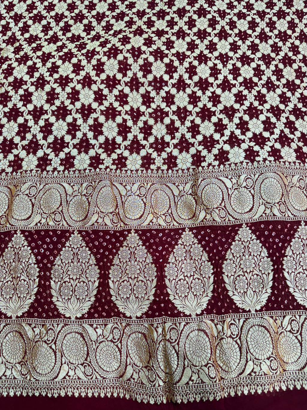 Maroon Pure Mysore Georgette Banarasi Bandhej Dupatta | 2506901
