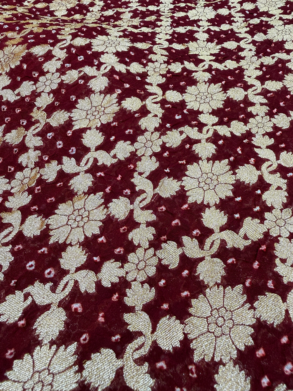 Maroon Pure Mysore Georgette Banarasi Bandhej Dupatta | 2506901