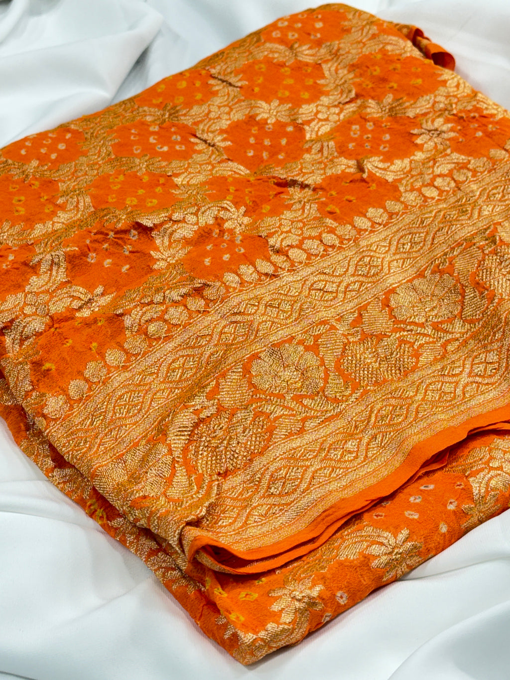 Mustard Orange Pure Mysore Georgette Banarasi Bandhej Dupatta | 2500866