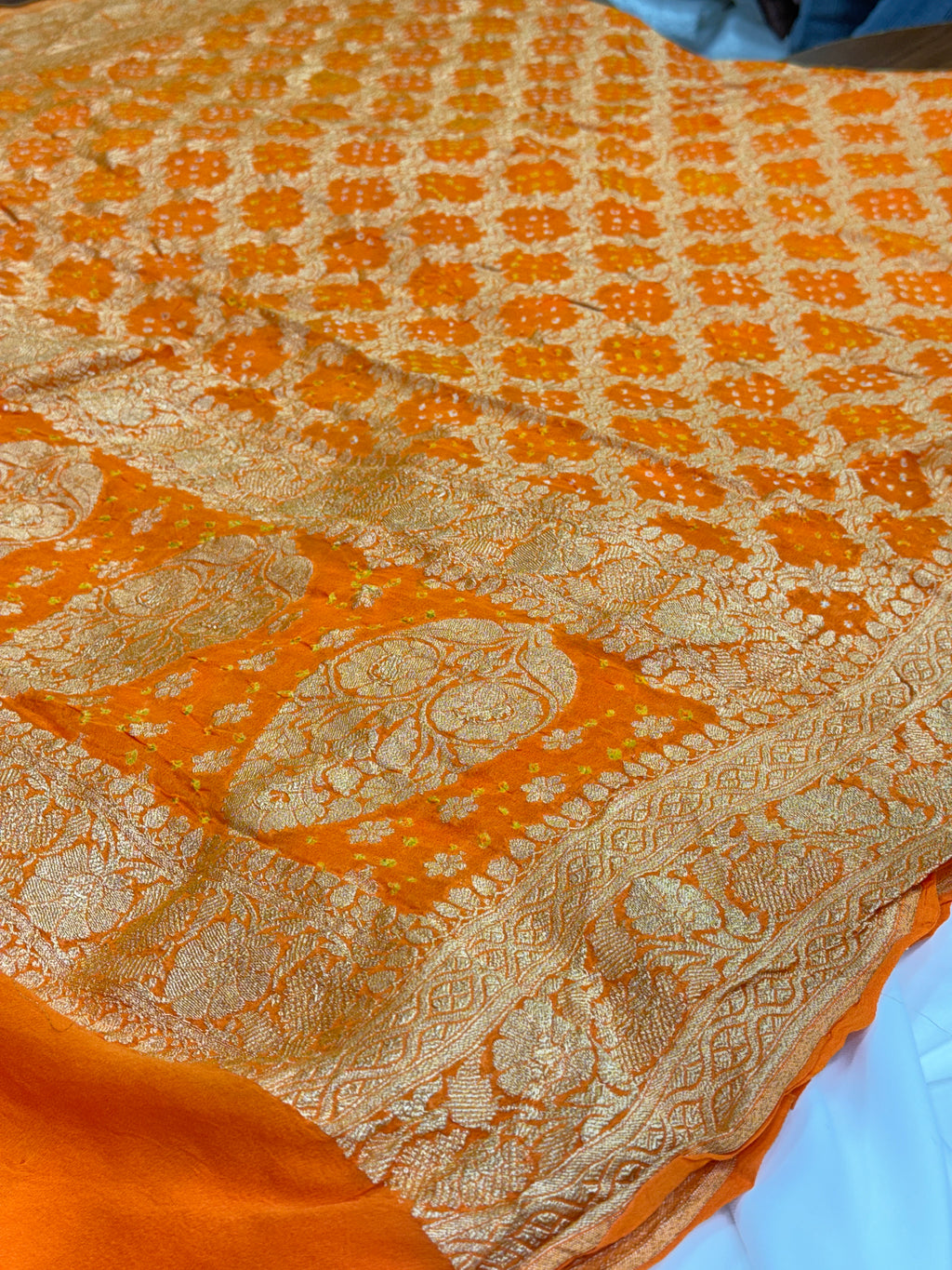 Mustard Orange Pure Mysore Georgette Banarasi Bandhej Dupatta | 2500866